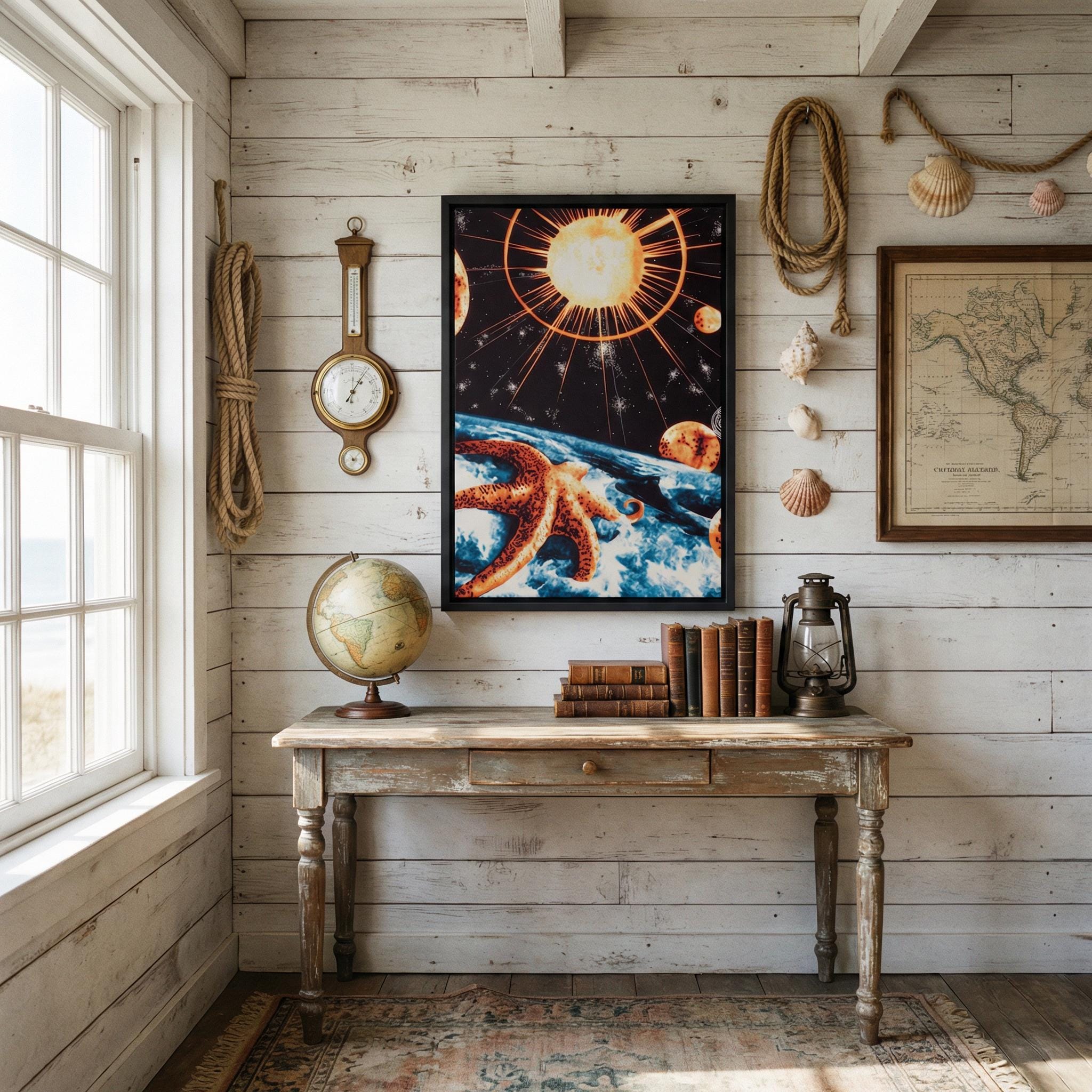 The Aegean Star-Chart Framed Canvas // Vintage Celestial Map Art // Surreal Retro-Futuristic Cosmic Wall Decor // Orbital Archive Series