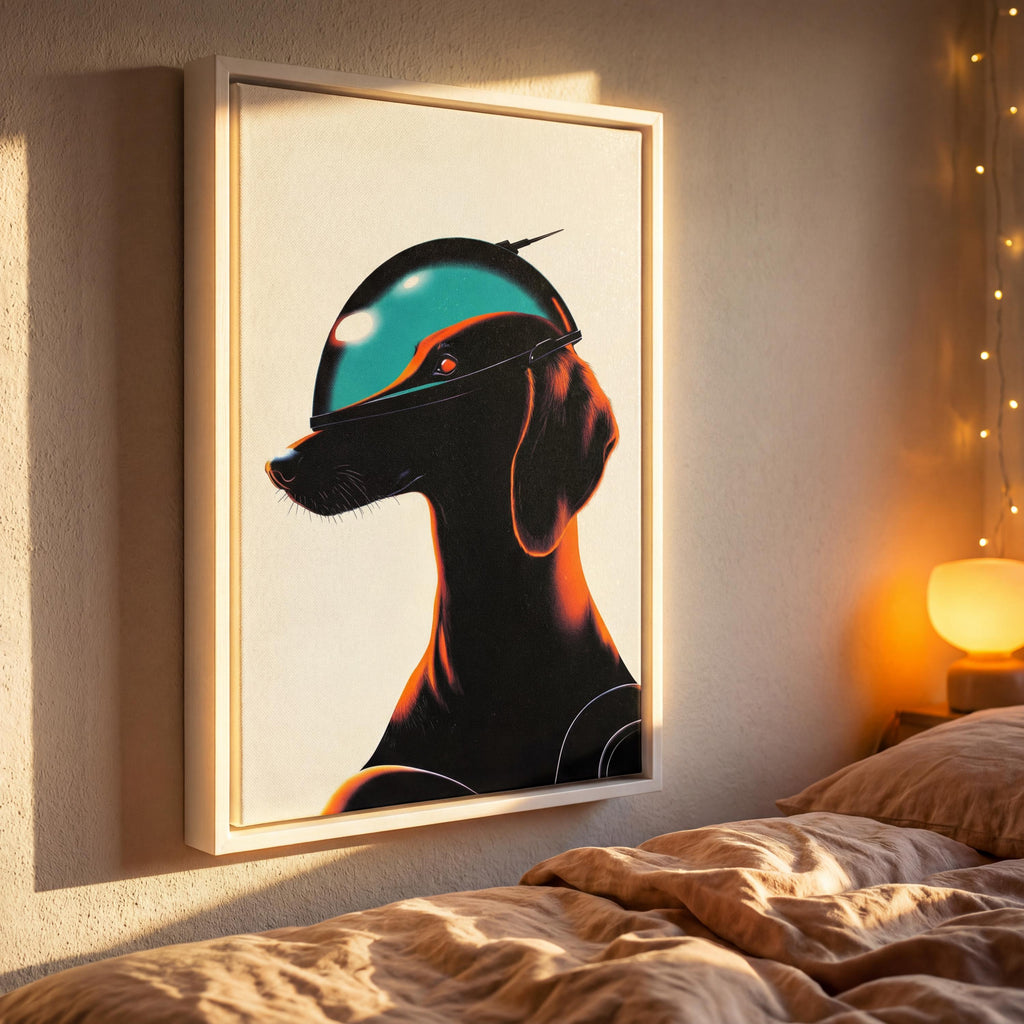 DIGITAL DOWNLOAD: Cyber-Dachshund - Orbital Archive No. 87 // Retro-Futurist Print, Sci-Fi Canine Wall Art, Mid-Century Noir Decor