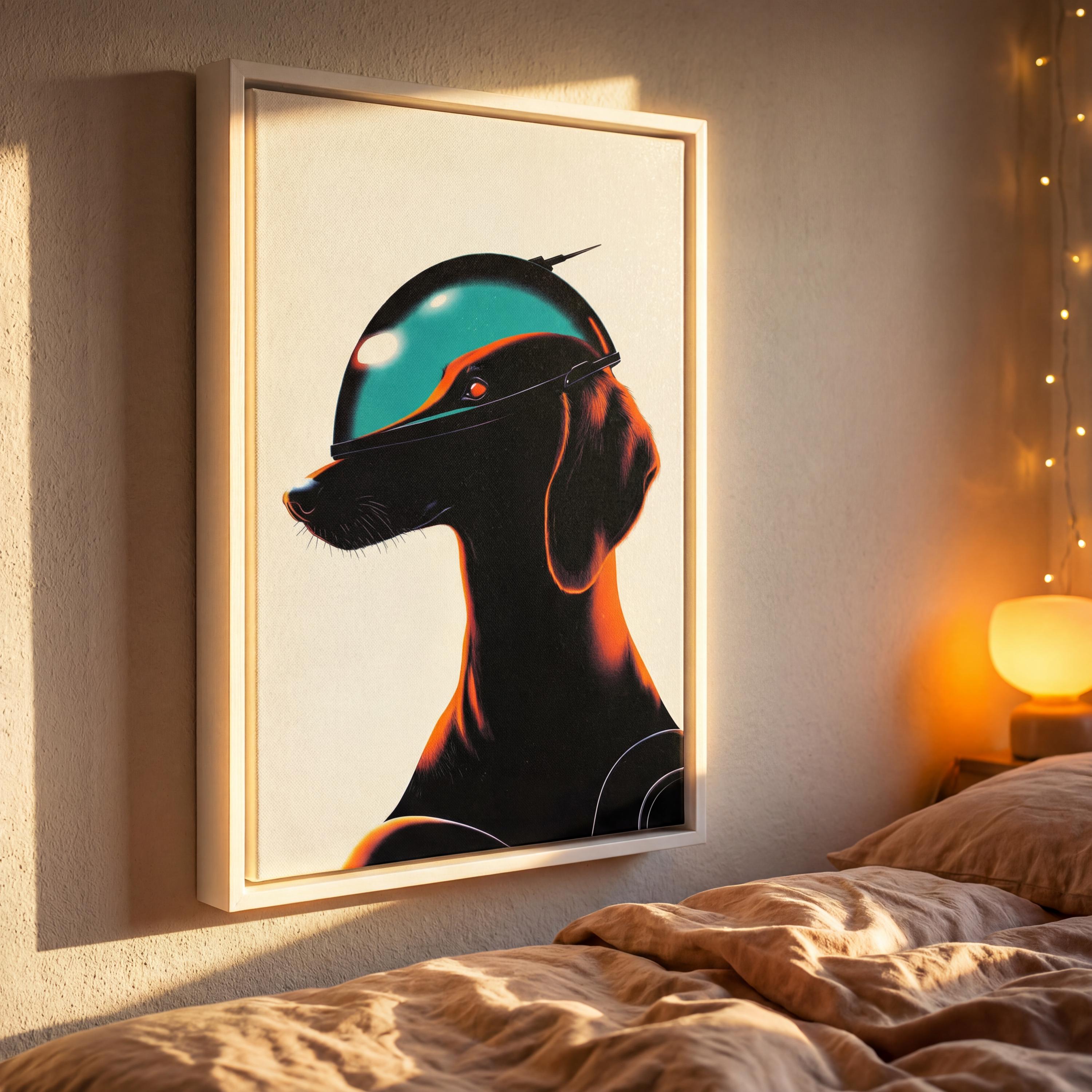 DIGITAL DOWNLOAD: Cyber-Dachshund - Orbital Archive No. 87 // Retro-Futurist Print, Sci-Fi Canine Wall Art, Mid-Century Noir Decor