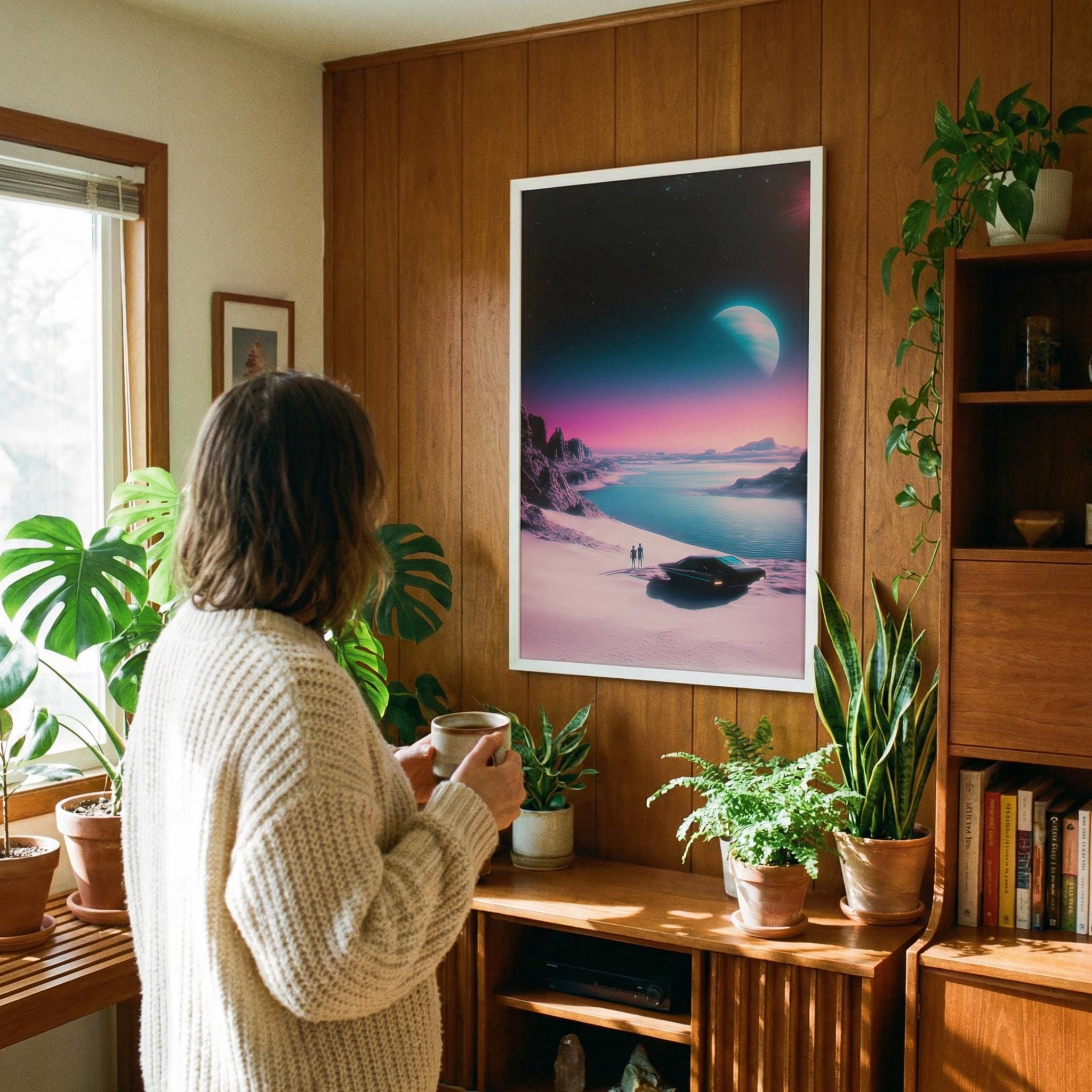 DIGITAL DOWNLOAD: The Coastal Road Trip - Vertical Retro-Futurist Framed Art Print