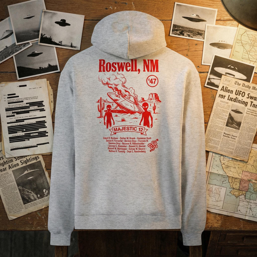 Roswell NM UFO crash oversized hoodie | Alien saucer graphic hoodie