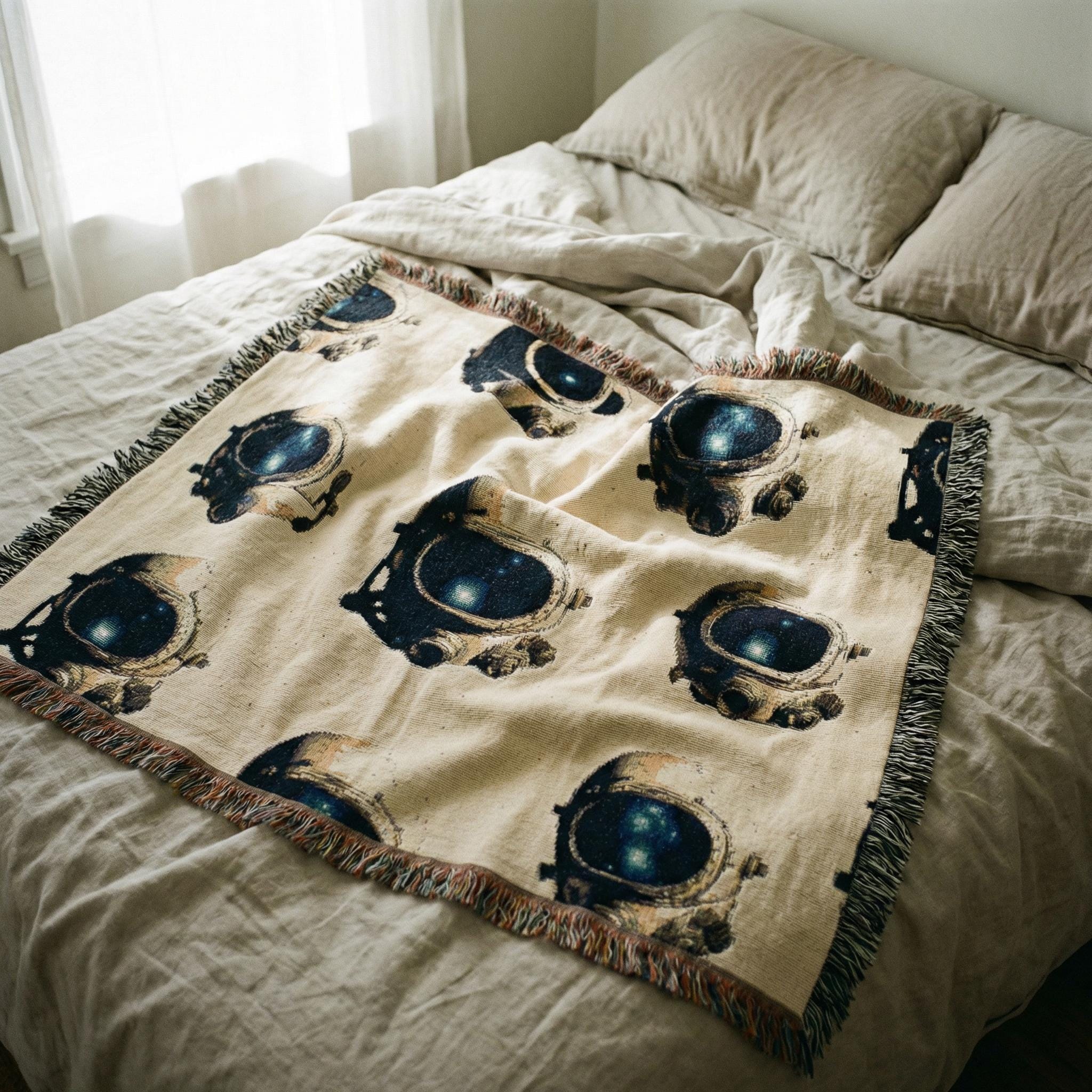 Retro-Futurist Astronaut Woven Throw Blanket – Sci-Fi Space Decor