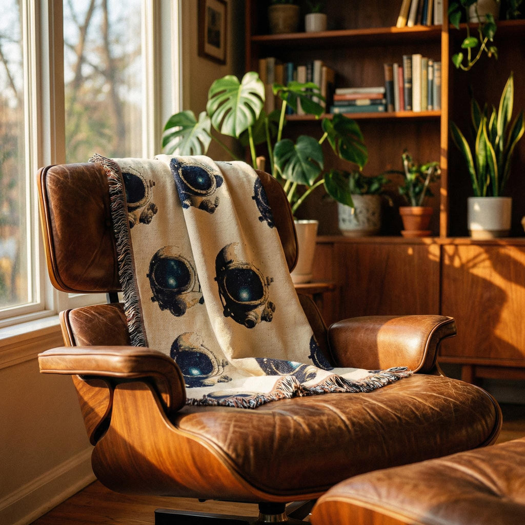 Retro-Futurist Astronaut Woven Throw Blanket – Sci-Fi Space Decor