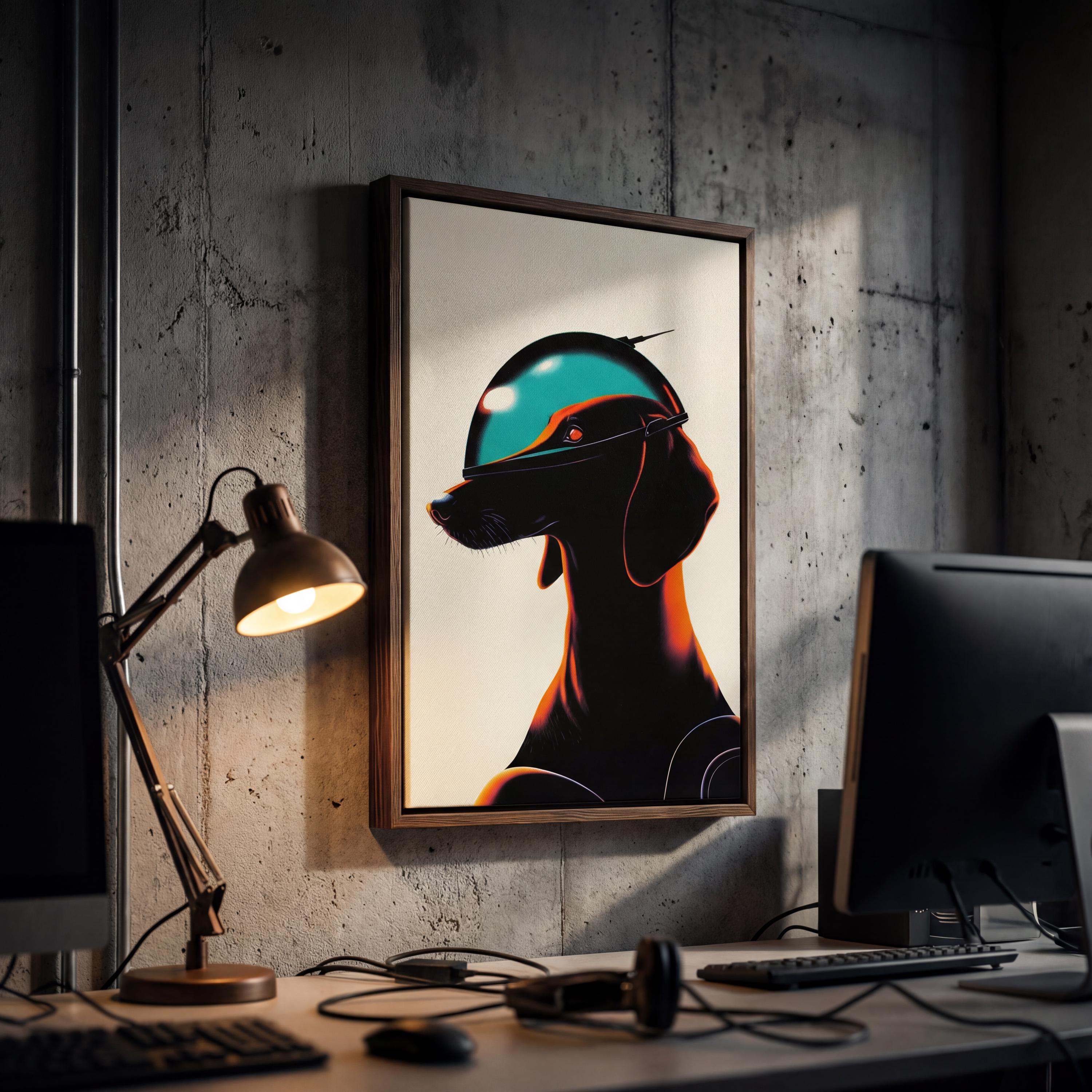 DIGITAL DOWNLOAD: Cyber-Dachshund - Orbital Archive No. 87 // Retro-Futurist Print, Sci-Fi Canine Wall Art, Mid-Century Noir Decor