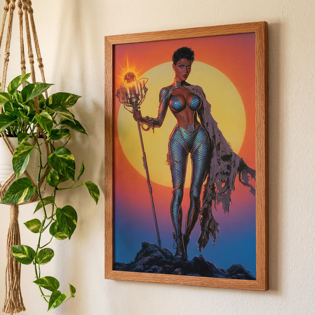 The Kinetic Oracle: Framed Retro-Futuristic Technomancer Art | Orbital Archives Series