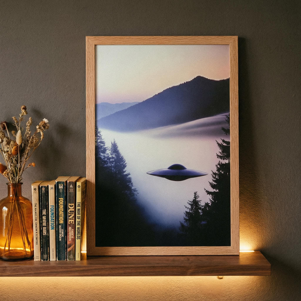 Pacific Northwest UFO Framed Poster – Retro Sci-Fi Film Still
