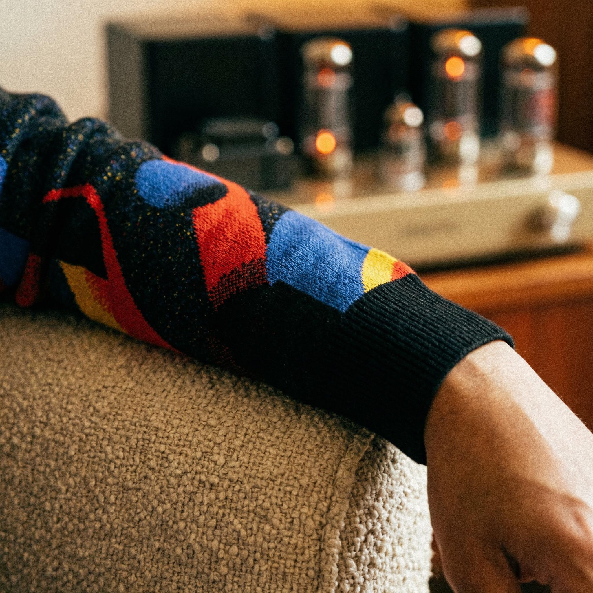 Minoan Abstract Retro-Futurist Jacquard Sweater — Ancient Future Geometric Knit Pullover