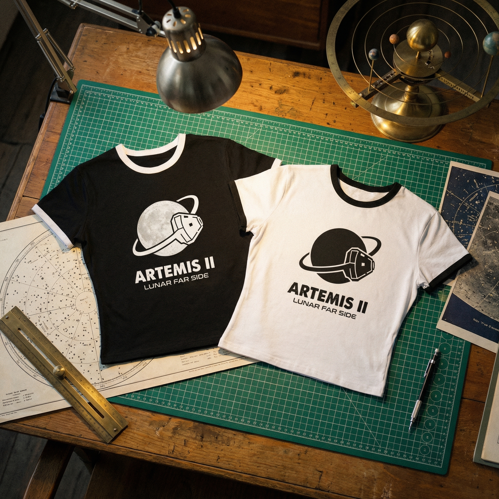 Artemis II Moon Mission Women's Cropped Ringer Tee // Lunar Far Side Trajectory // 2026 NASA Orion Crewed Flight // Retro 70s Style Space Shirt