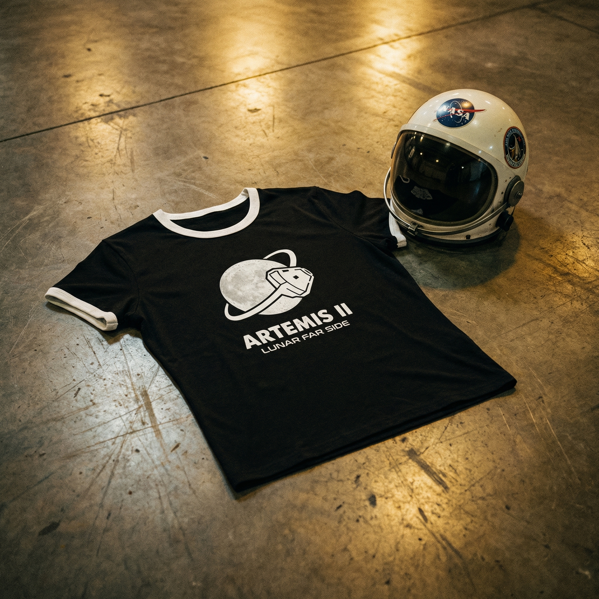 Artemis II Moon Mission Women's Cropped Ringer Tee // Lunar Far Side Trajectory // 2026 NASA Orion Crewed Flight // Retro 70s Style Space Shirt
