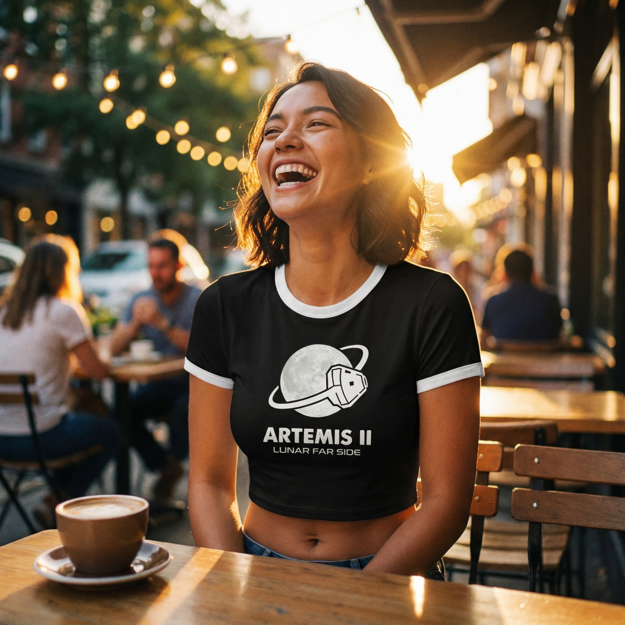 Artemis II Moon Mission Women's Cropped Ringer Tee // Lunar Far Side Trajectory // 2026 NASA Orion Crewed Flight // Retro 70s Style Space Shirt