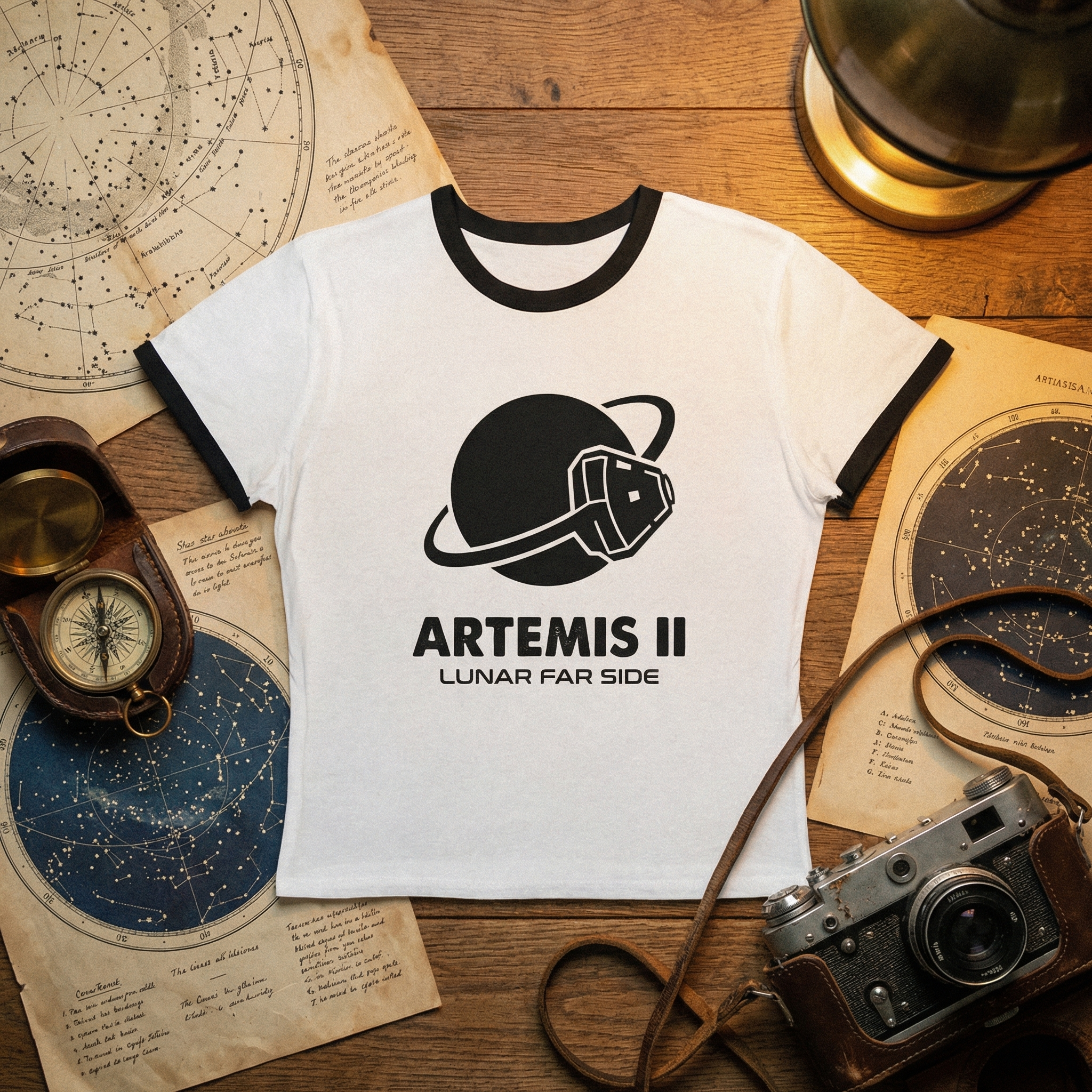 Artemis II Moon Mission Women's Cropped Ringer Tee // Lunar Far Side Trajectory // 2026 NASA Orion Crewed Flight // Retro 70s Style Space Shirt