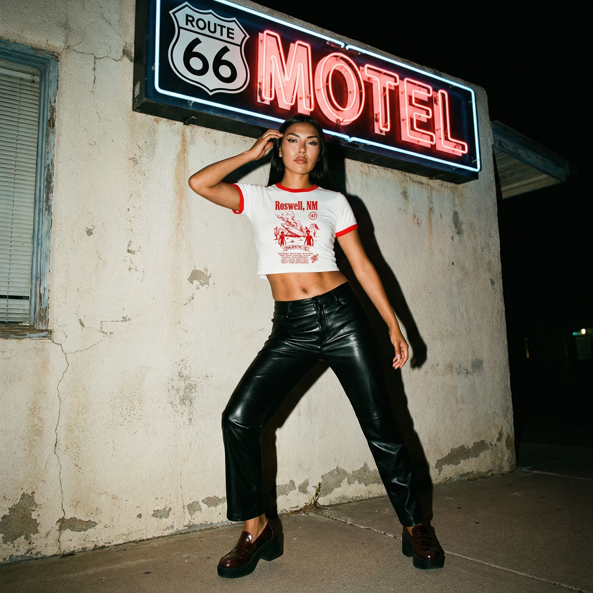 Roswell UFO Retro Flying Saucer Cropped Women's Ringer Tee | Alien Saucer Graphic Tee