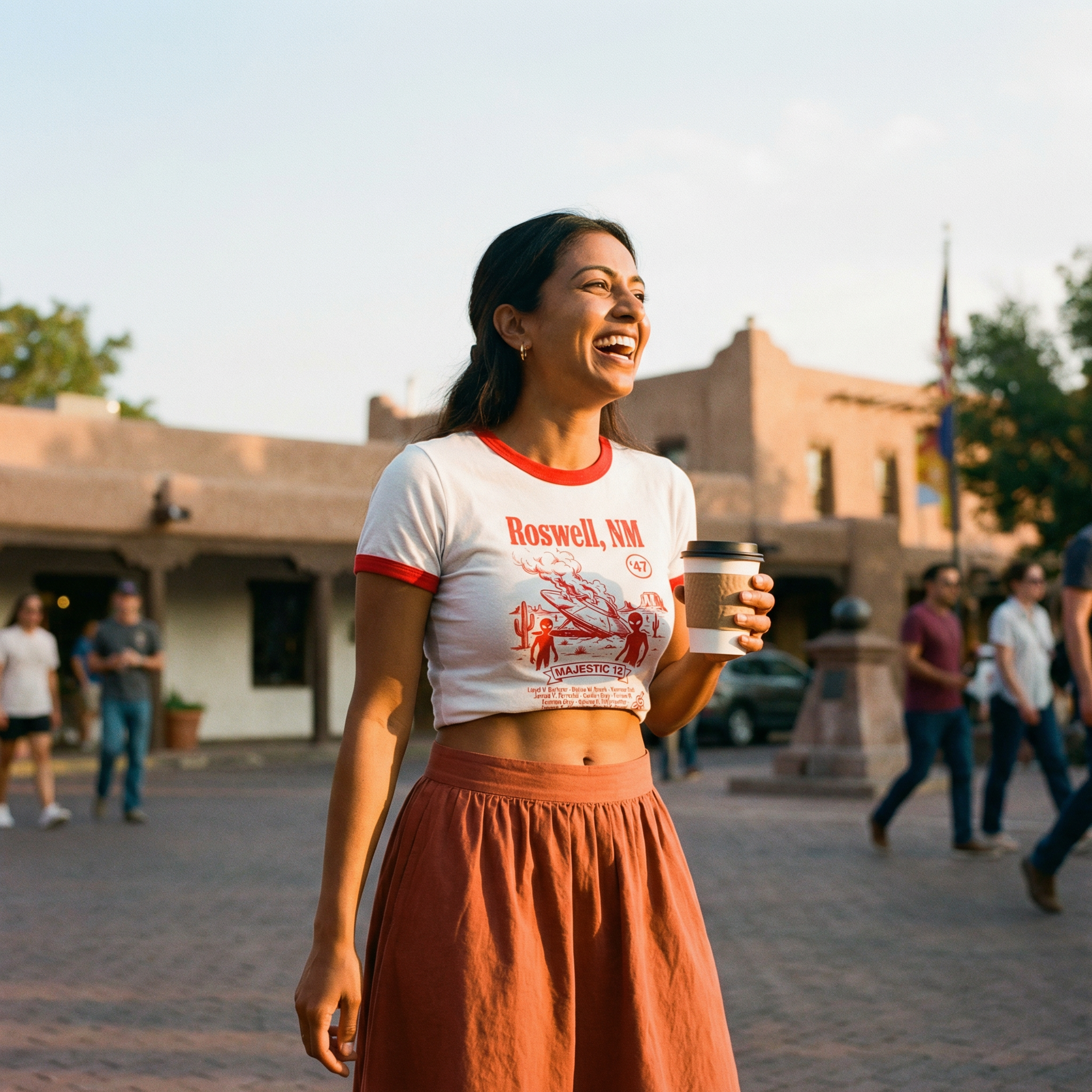 Roswell UFO Retro Flying Saucer Cropped Women's Ringer Tee | Alien Saucer Graphic Tee