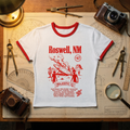 Roswell UFO Retro Flying Saucer Cropped Women's Ringer Tee | Alien Saucer Graphic Tee