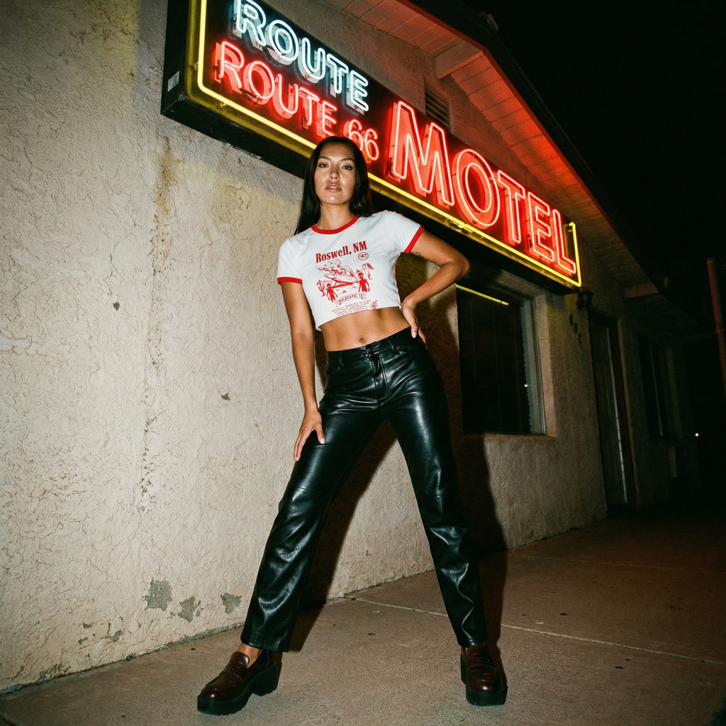 Roswell UFO Retro Flying Saucer Cropped Women's Ringer Tee | Alien Saucer Graphic Tee