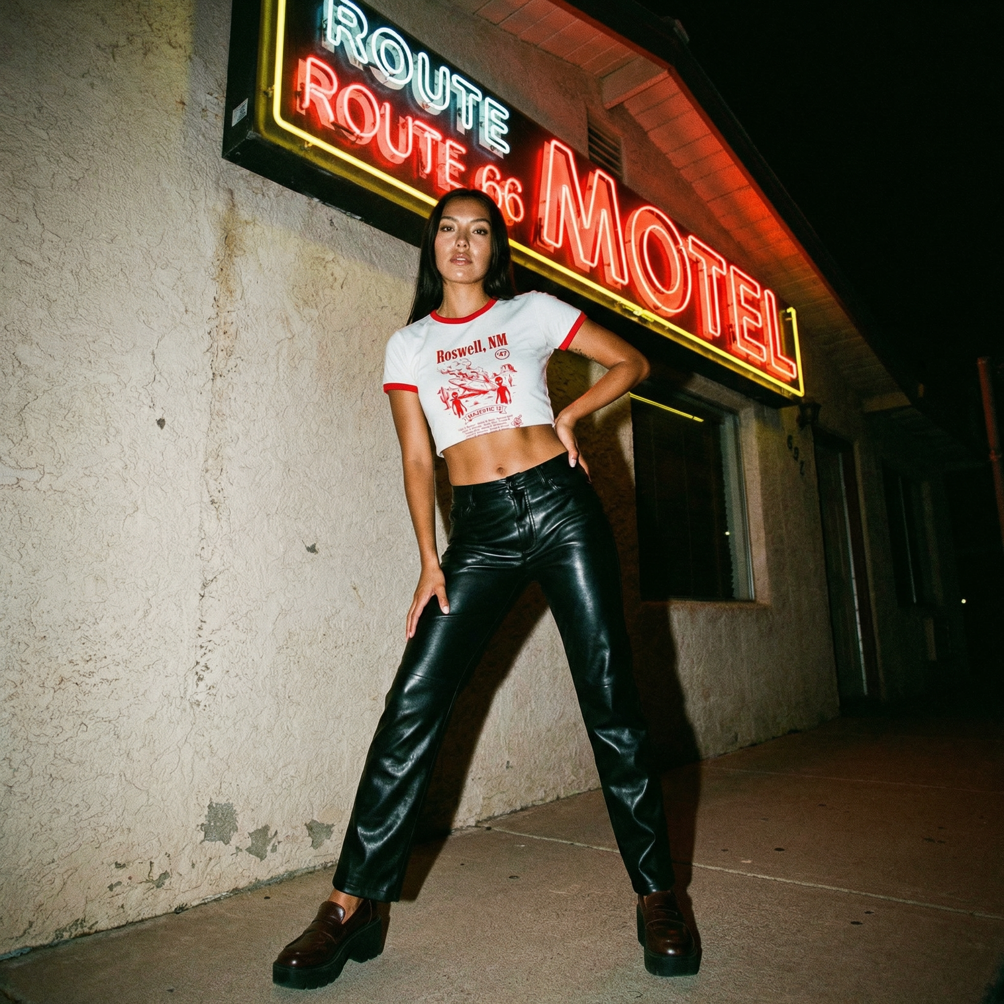 Roswell UFO Retro Flying Saucer Cropped Women's Ringer Tee | Alien Saucer Graphic Tee