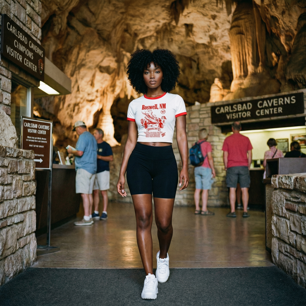 Roswell UFO Retro Flying Saucer Cropped Women's Ringer Tee | Alien Saucer Graphic Tee
