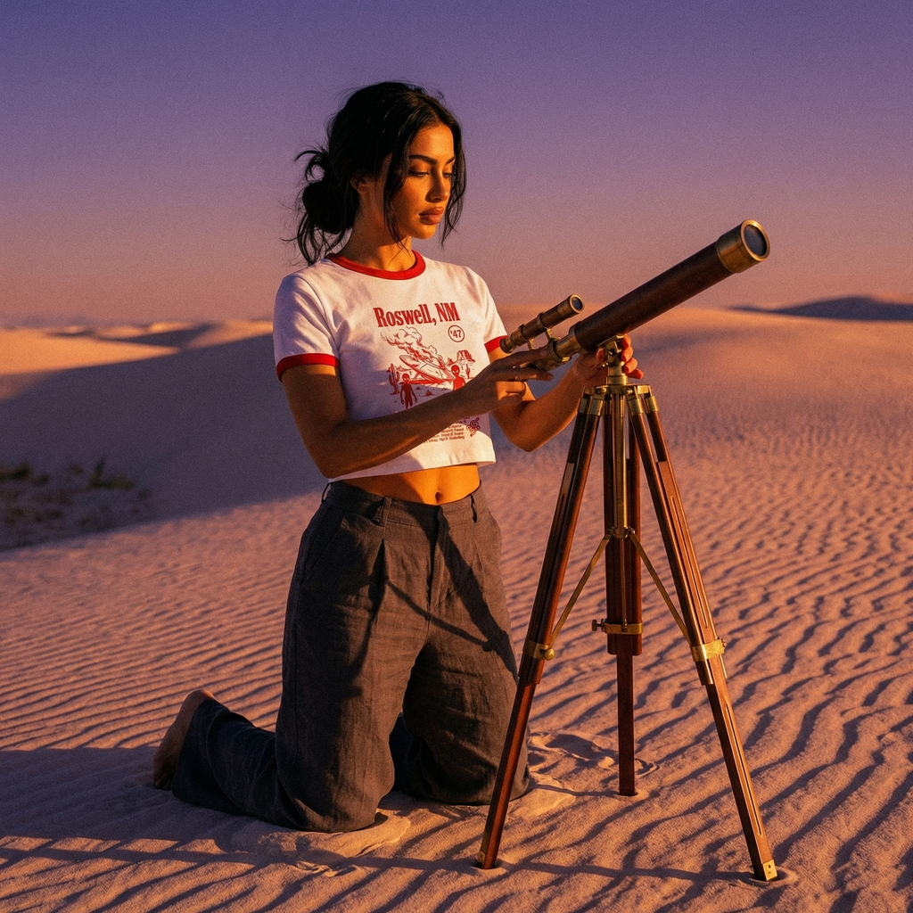 Roswell UFO Retro Flying Saucer Cropped Women's Ringer Tee | Alien Saucer Graphic Tee