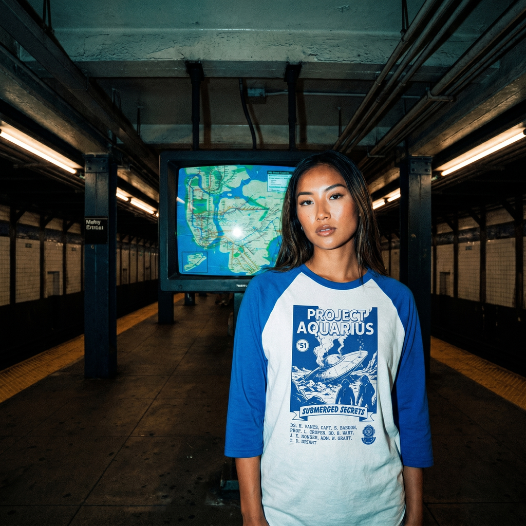 Project Aquarius Submarine Print Raglan Shirt | Nautical Sci-fi Design
