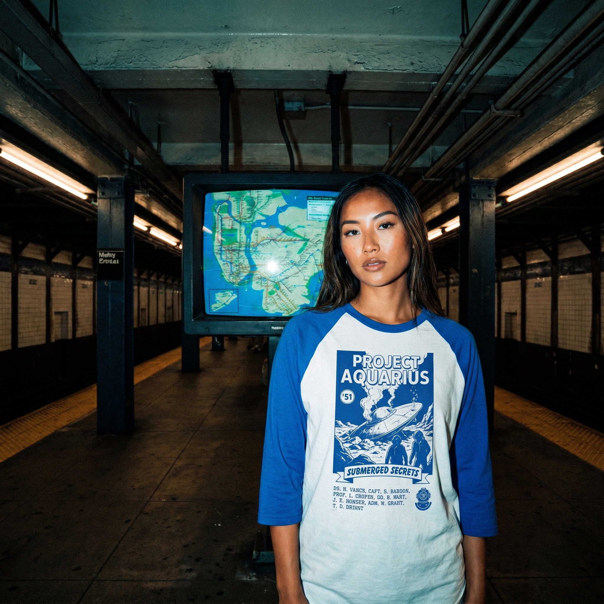 Project Aquarius Submarine Print Raglan Shirt | Nautical Sci-fi Design