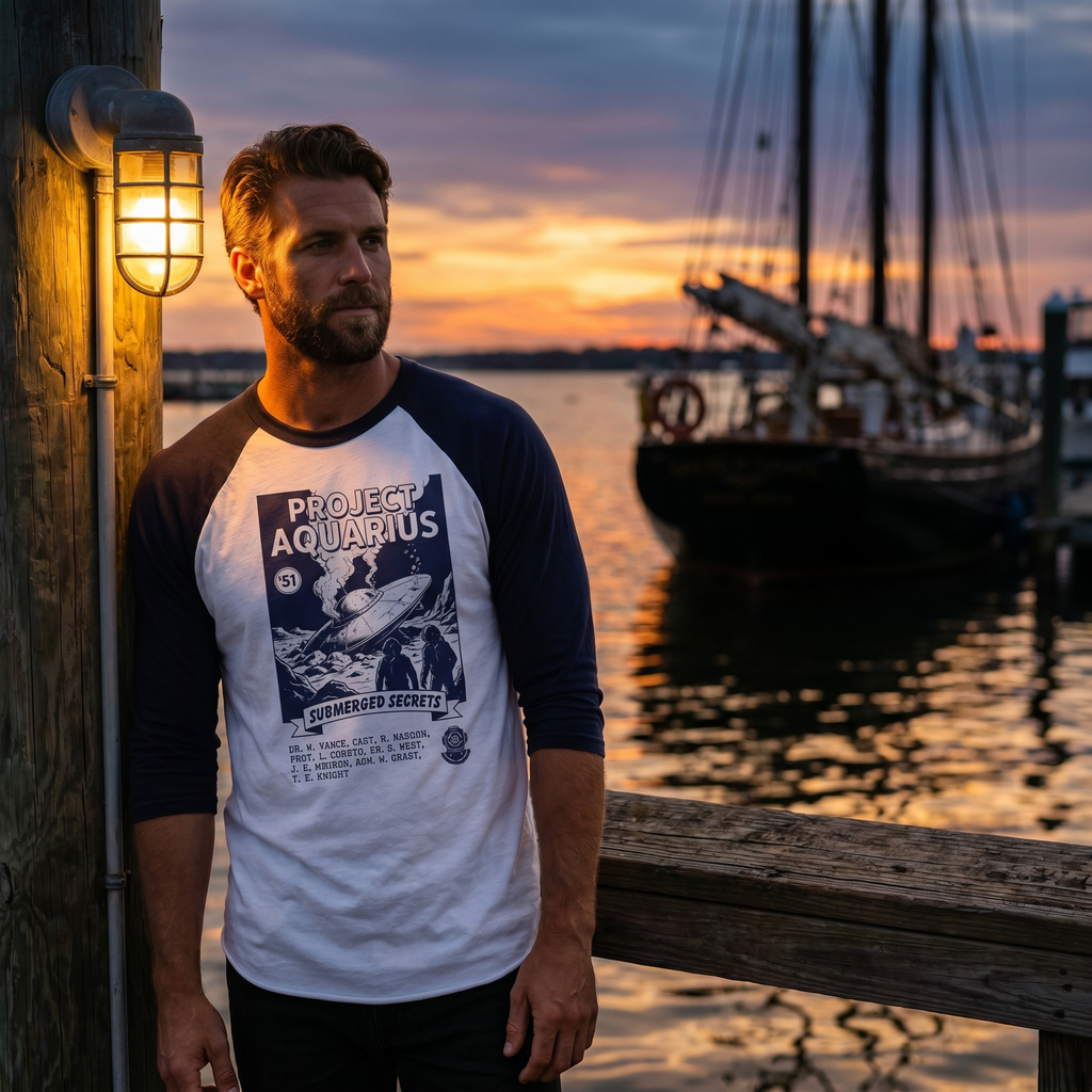 Project Aquarius Submarine Print Raglan Shirt | Nautical Sci-fi Design