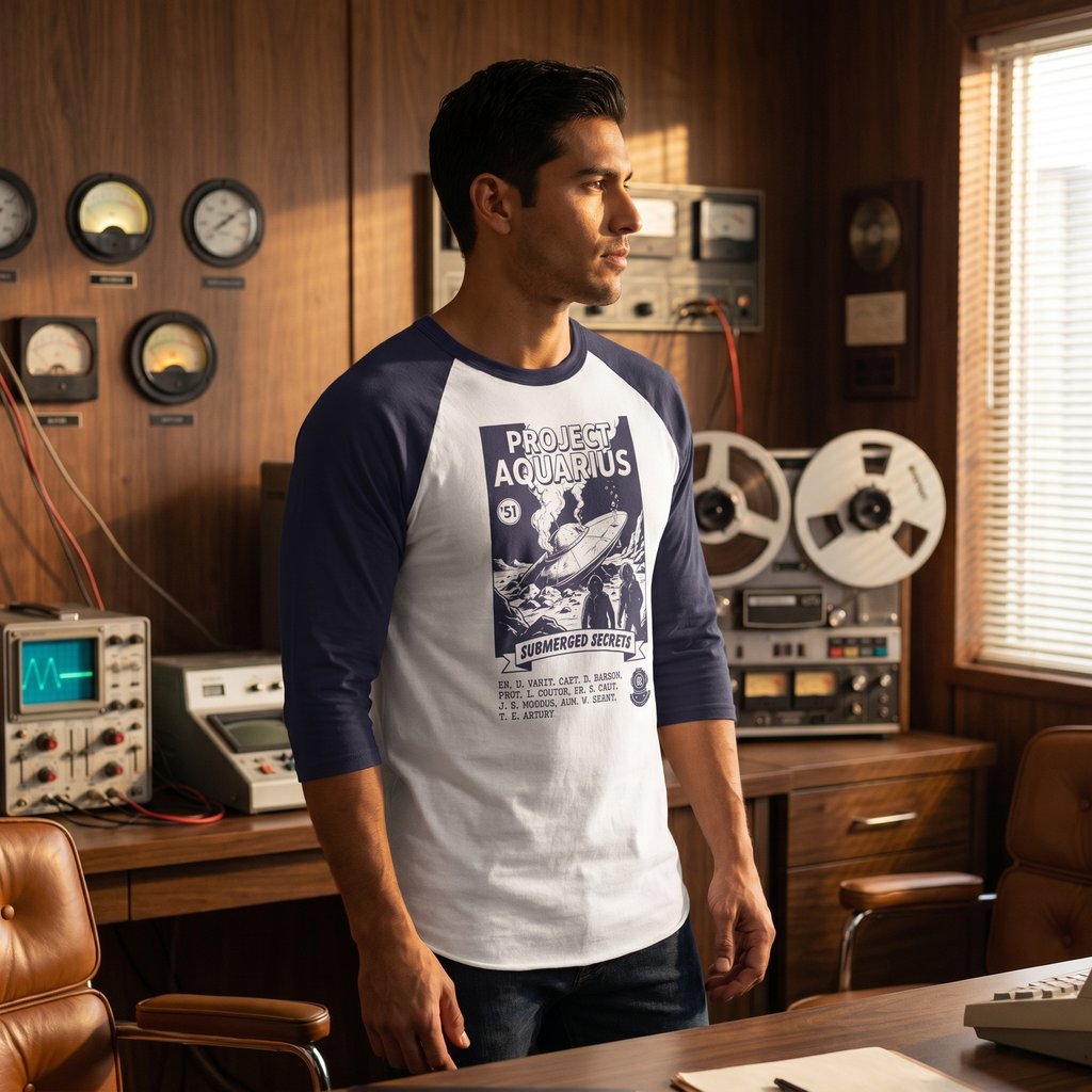 Project Aquarius Submarine Print Raglan Shirt | Nautical Sci-fi Design