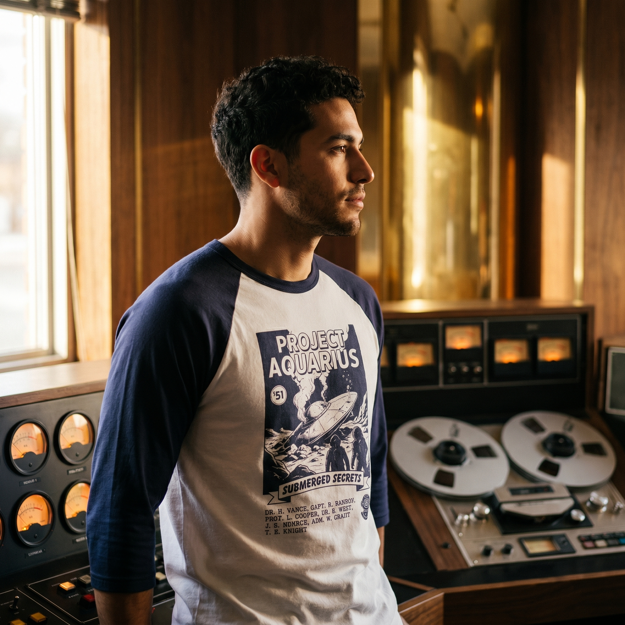 Project Aquarius Submarine Print Raglan Shirt | Nautical Sci-fi Design