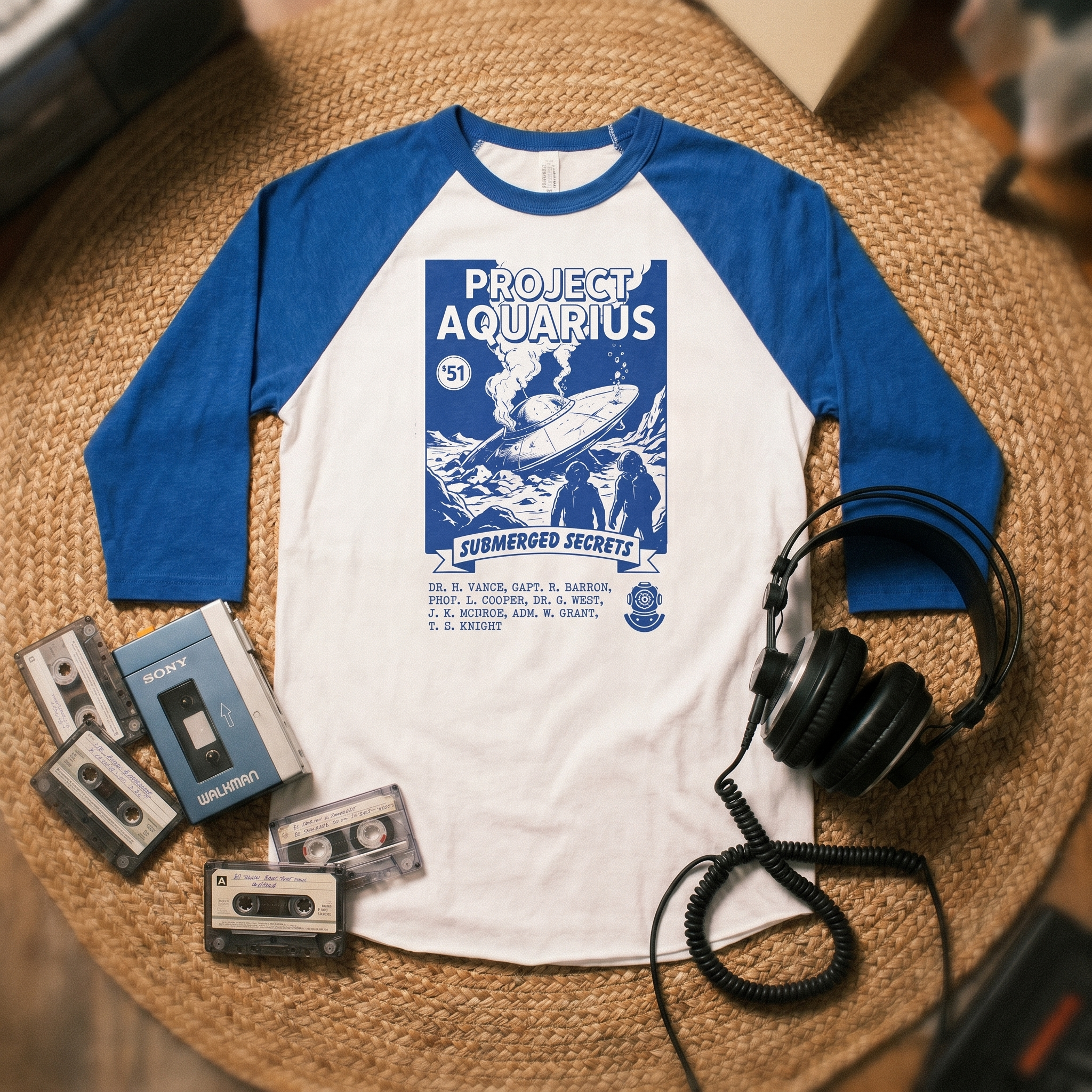 Project Aquarius Submarine Print Raglan Shirt | Nautical Sci-fi Design