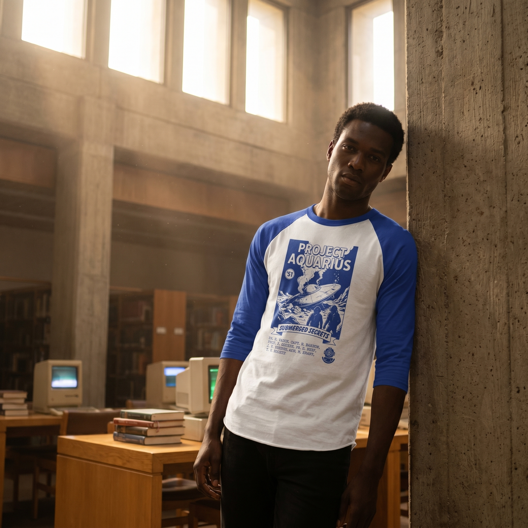Project Aquarius Submarine Print Raglan Shirt | Nautical Sci-fi Design