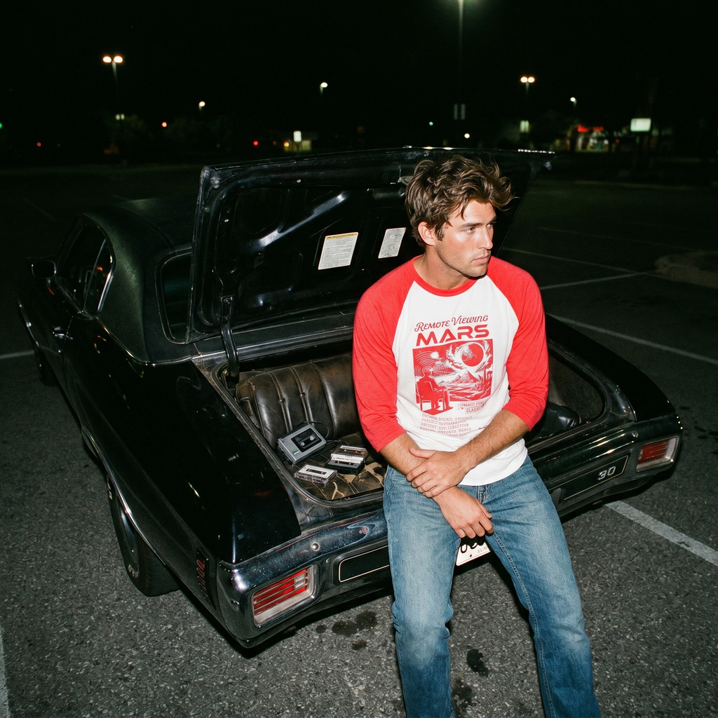 Remote Viewing Mars Raglan Shirt Retro Sci fi Three Quarter Sleeve Baseball Tee