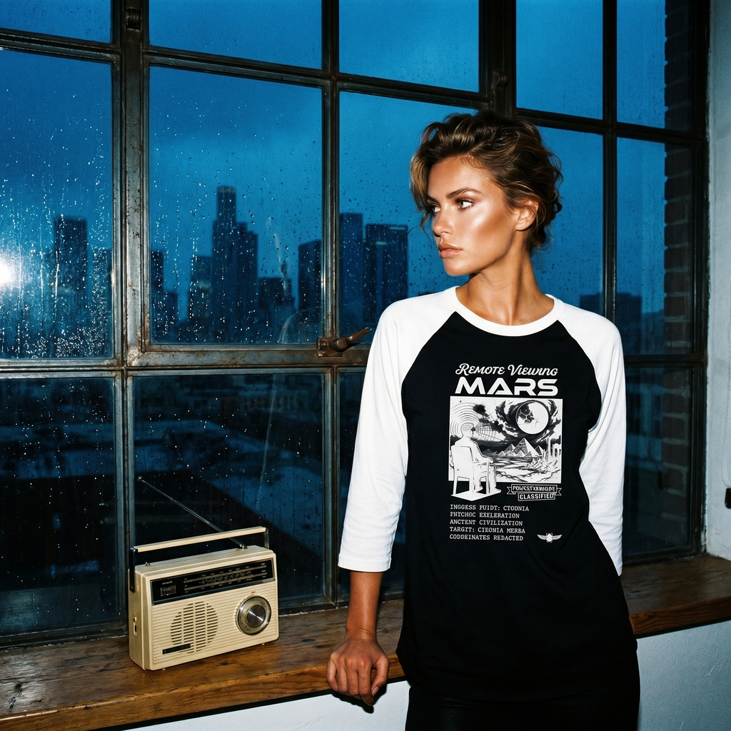 Remote Viewing Mars Raglan Shirt Retro Sci fi Three Quarter Sleeve Baseball Tee