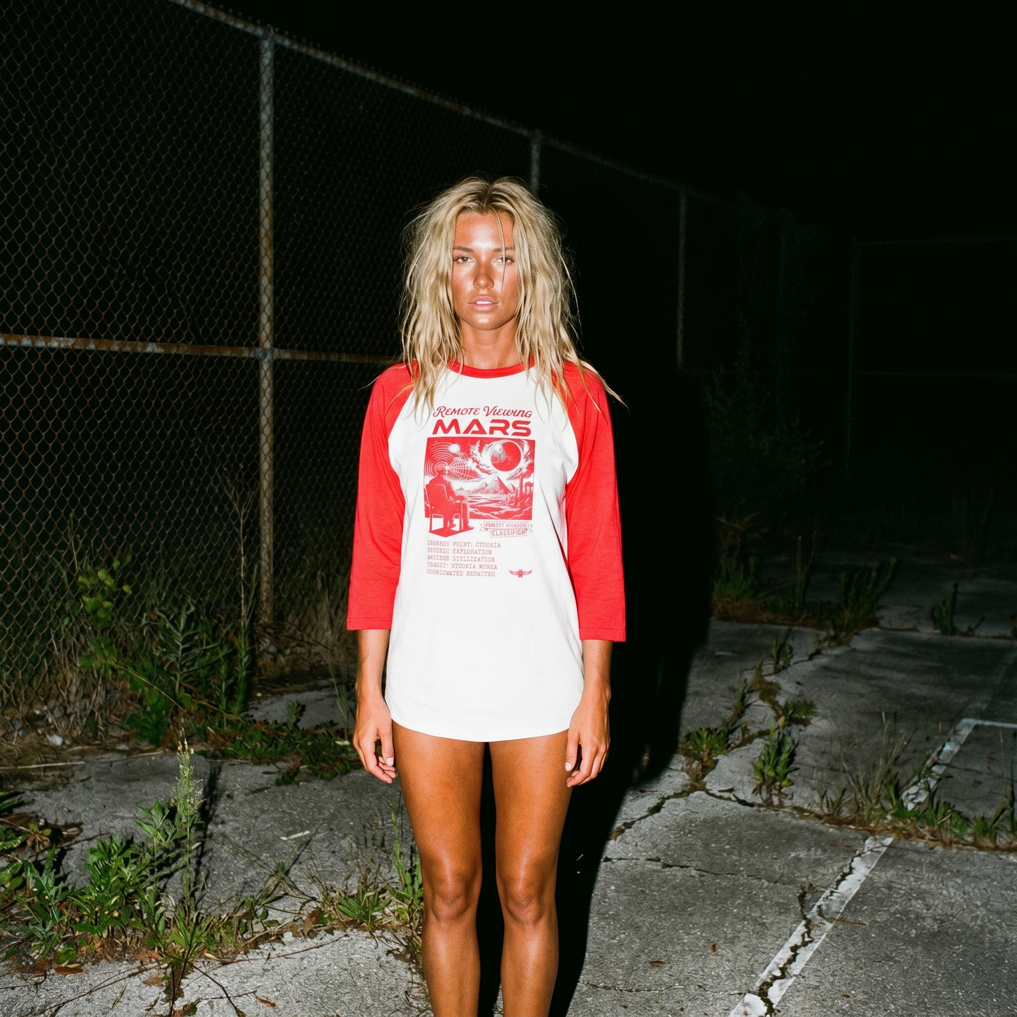 Remote Viewing Mars Raglan Shirt Retro Sci fi Three Quarter Sleeve Baseball Tee