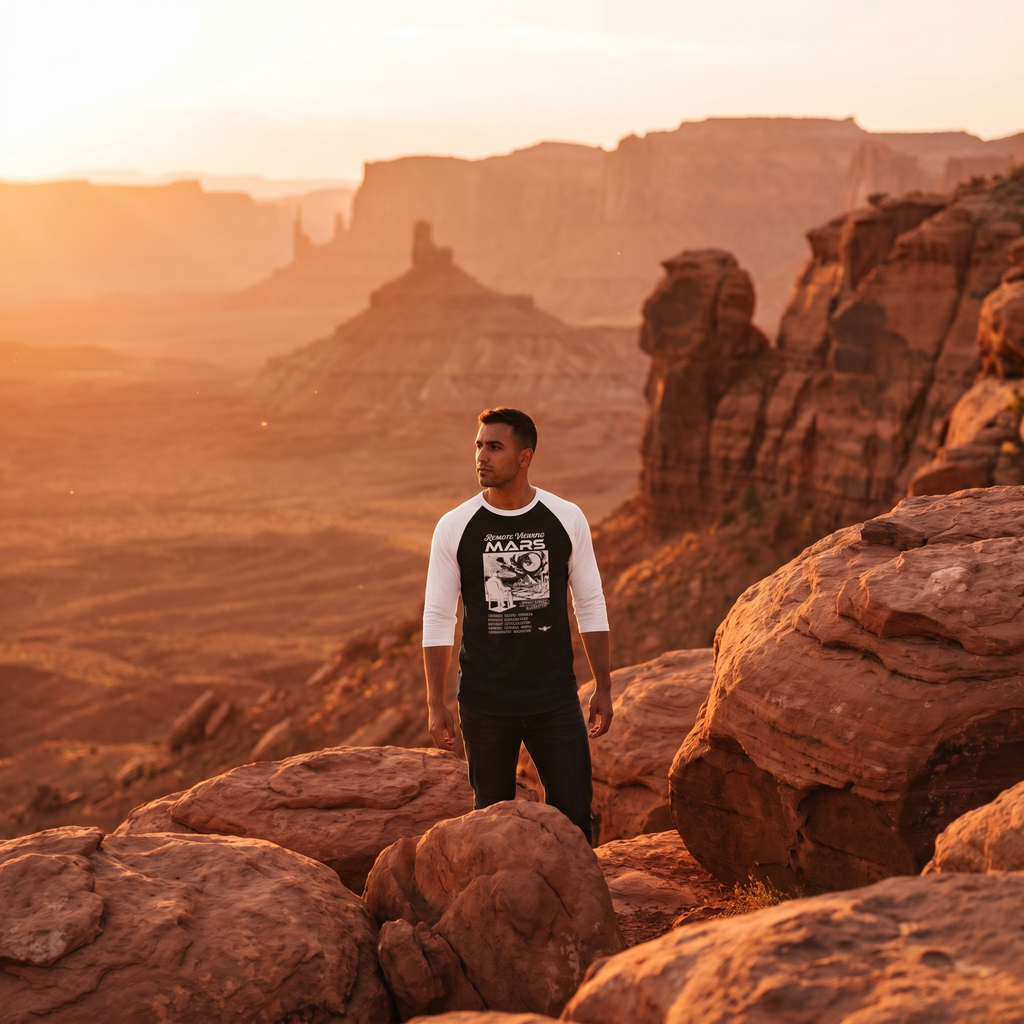Remote Viewing Mars Raglan Shirt Retro Sci fi Three Quarter Sleeve Baseball Tee