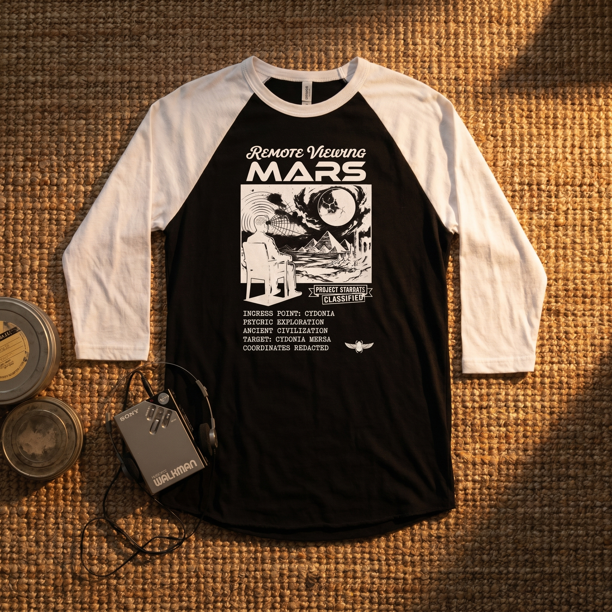 Remote Viewing Mars Raglan Shirt Retro Sci fi Three Quarter Sleeve Baseball Tee