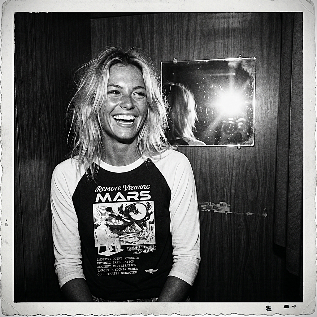 Remote Viewing Mars Raglan Shirt Retro Sci fi Three Quarter Sleeve Baseball Tee