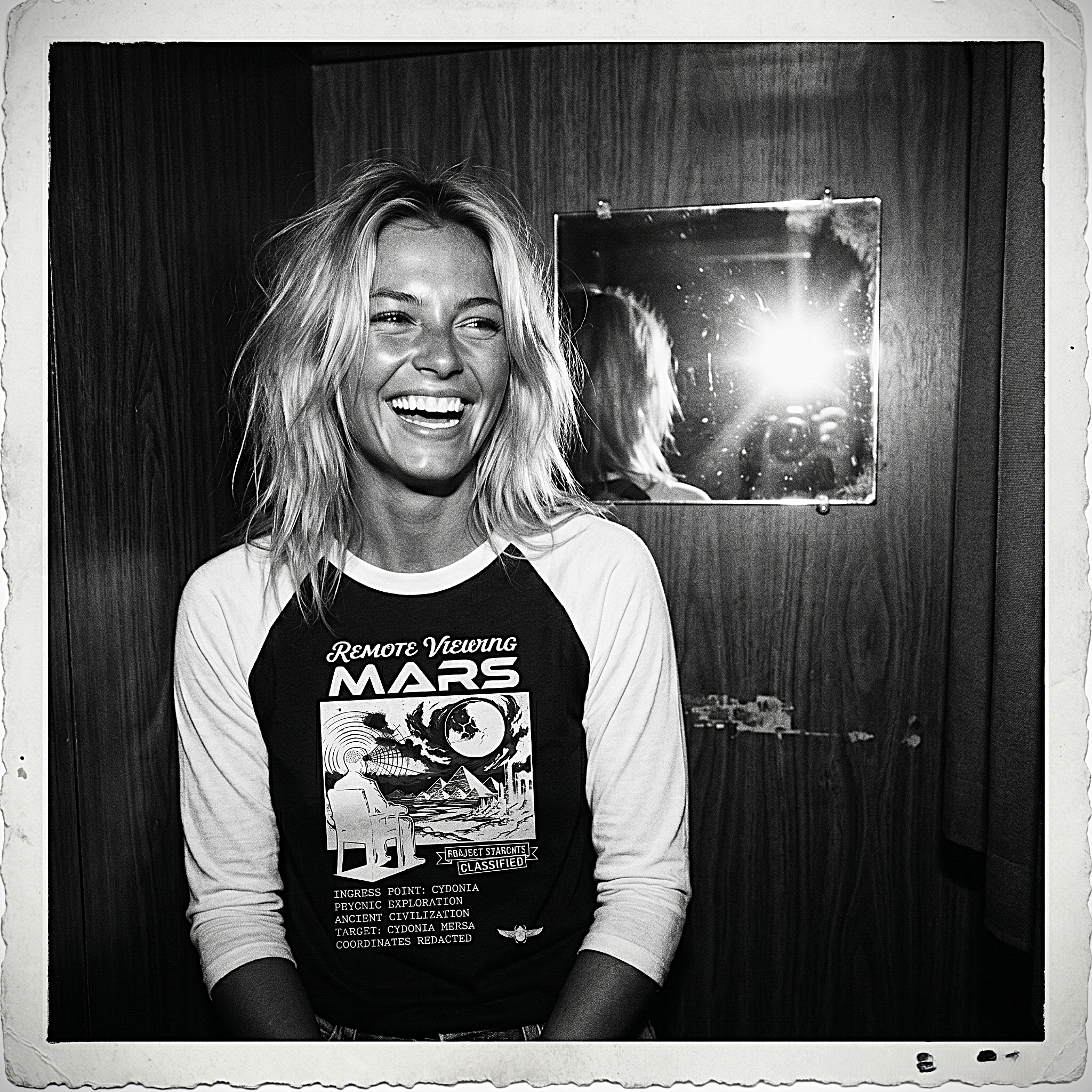 Remote Viewing Mars Raglan Shirt Retro Sci fi Three Quarter Sleeve Baseball Tee