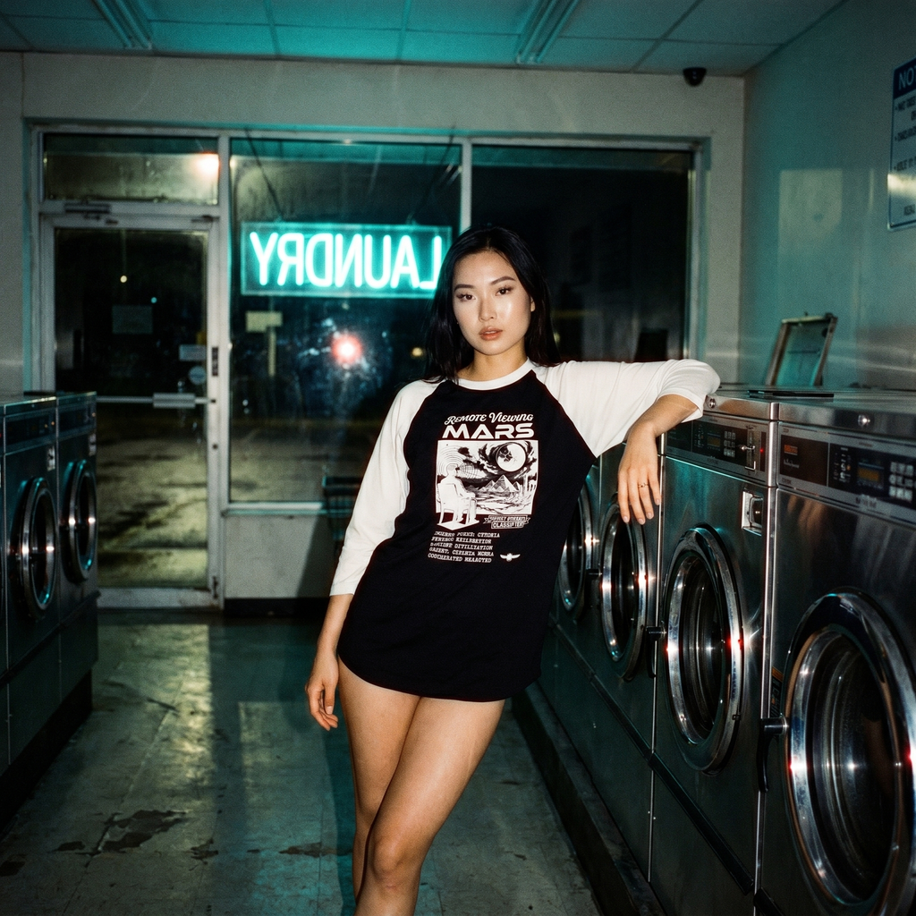 Remote Viewing Mars Raglan Shirt Retro Sci fi Three Quarter Sleeve Baseball Tee