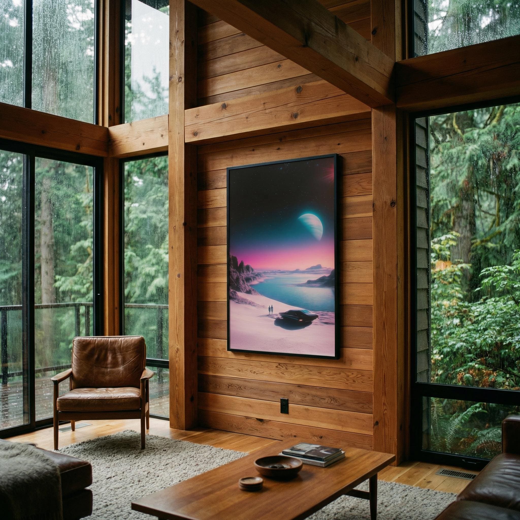 The Coastal Road Trip - Vertical Retro-Futurist Framed Art Print