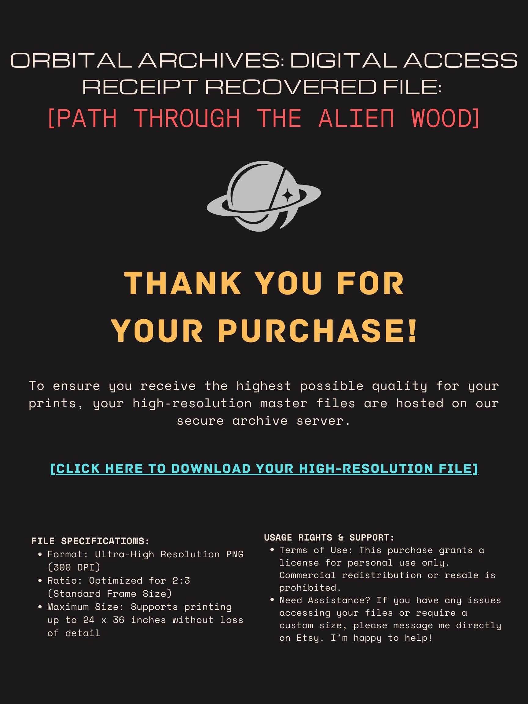 DIGITAL DOWNLOAD: Path Through the Alien Wood // Surreal Sci-Fi Nature Art // Ethereal Crimson Forest Wall Decor // Orbital Archive Series