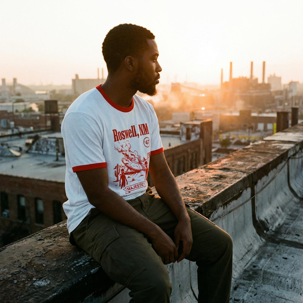 Roswell NM UFO crash ringer tee | Alien saucer graphic tee