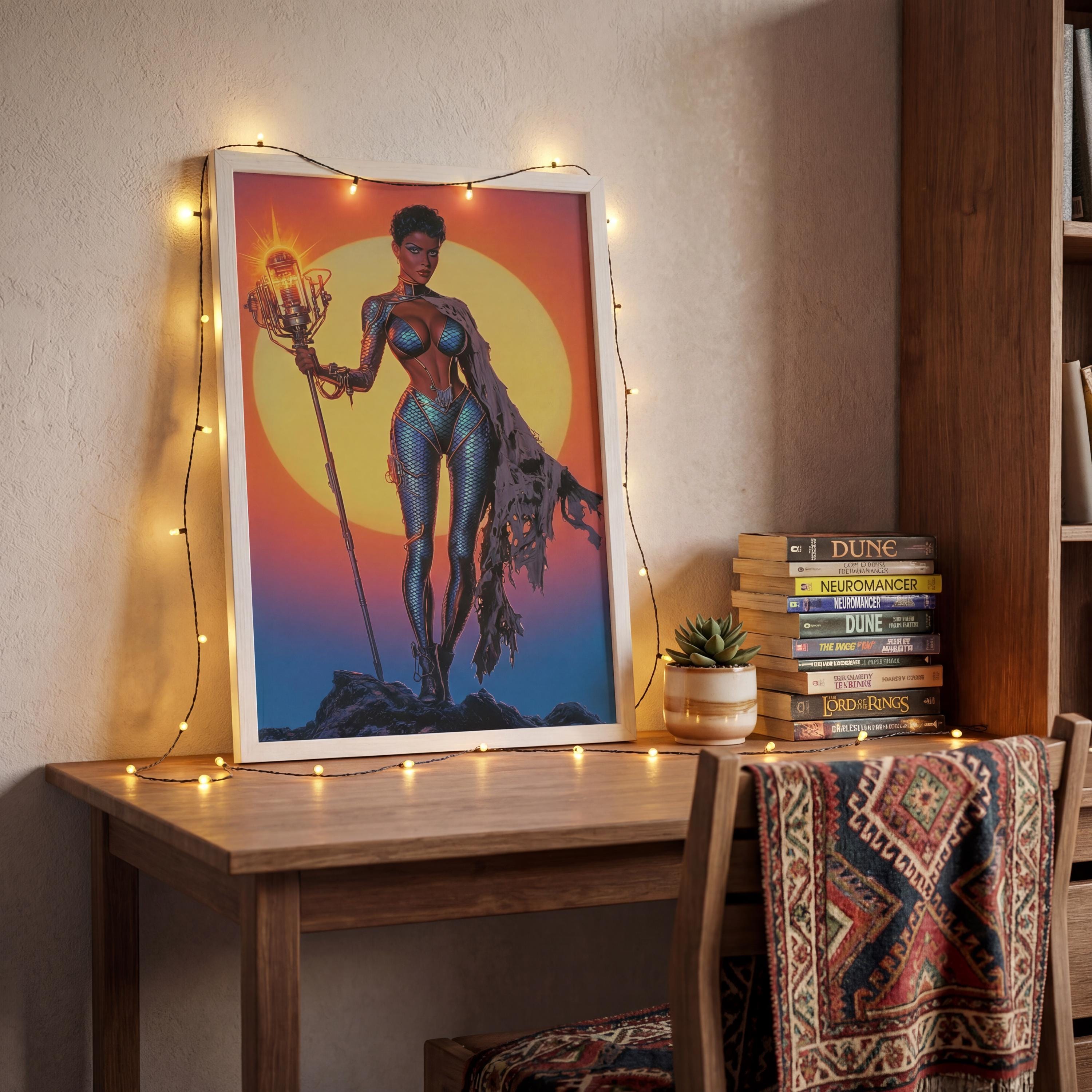 The Kinetic Oracle: Framed Retro-Futuristic Technomancer Art | Orbital Archives Series