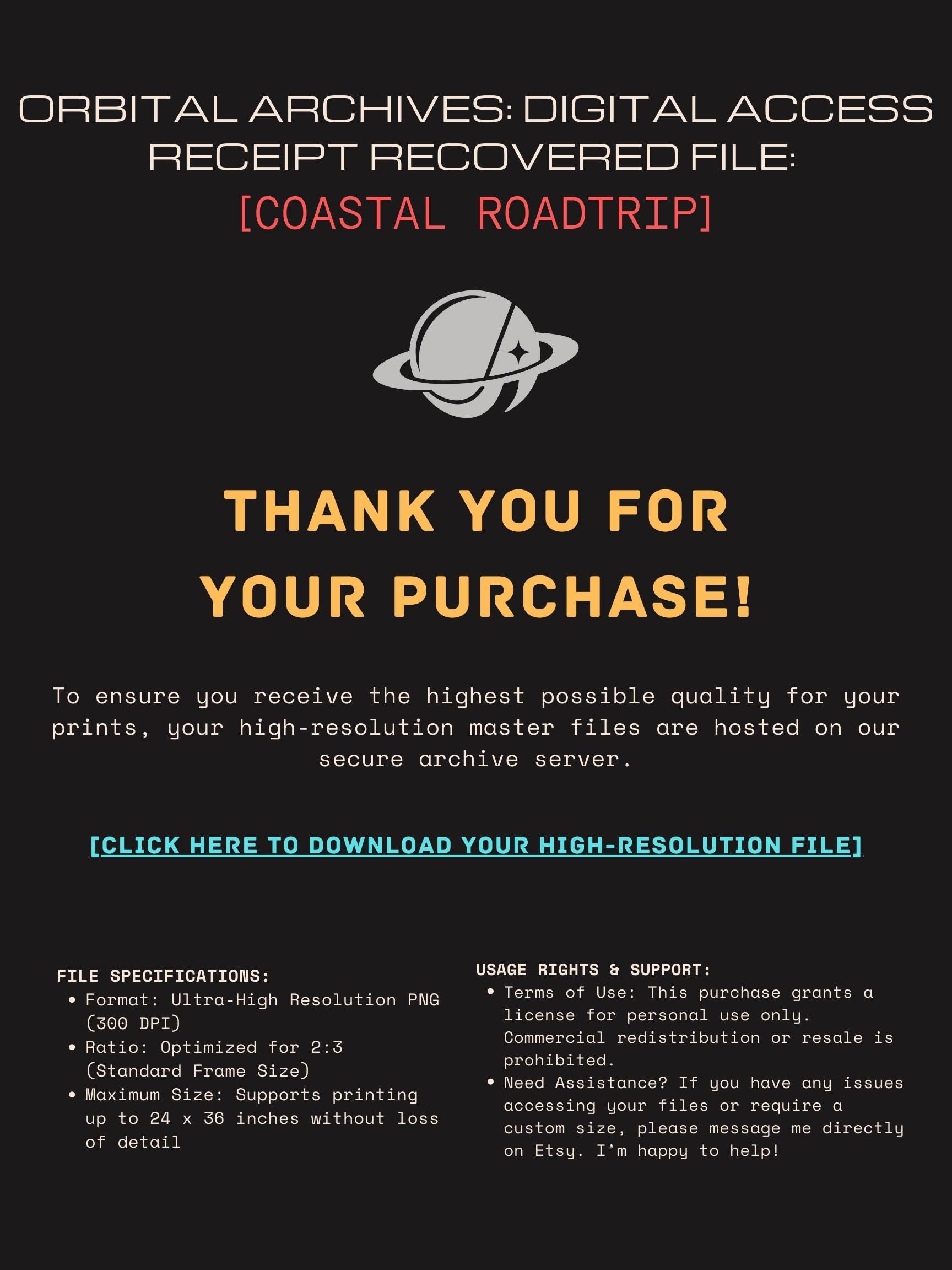 DIGITAL DOWNLOAD: The Coastal Road Trip - Vertical Retro-Futurist Framed Art Print