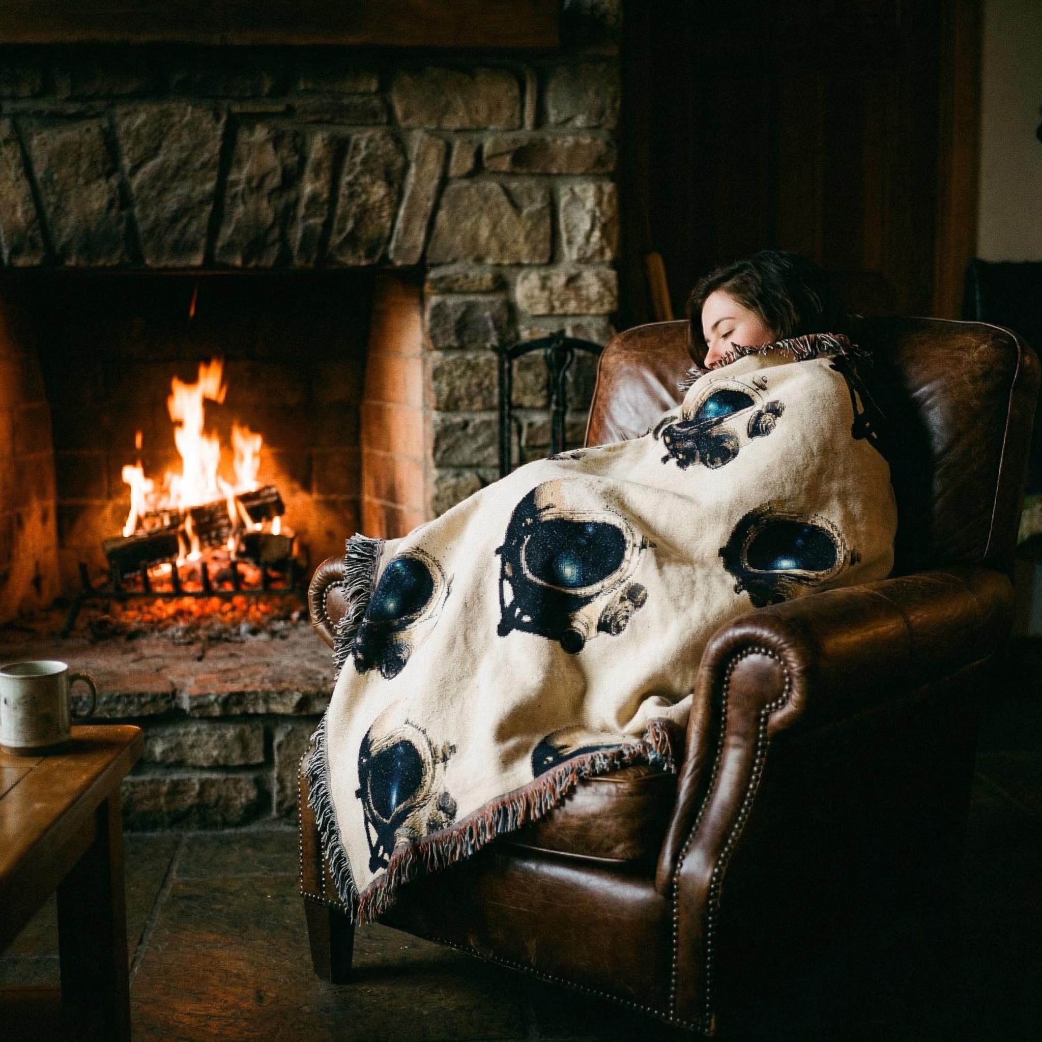 Retro-Futurist Astronaut Woven Throw Blanket – Sci-Fi Space Decor