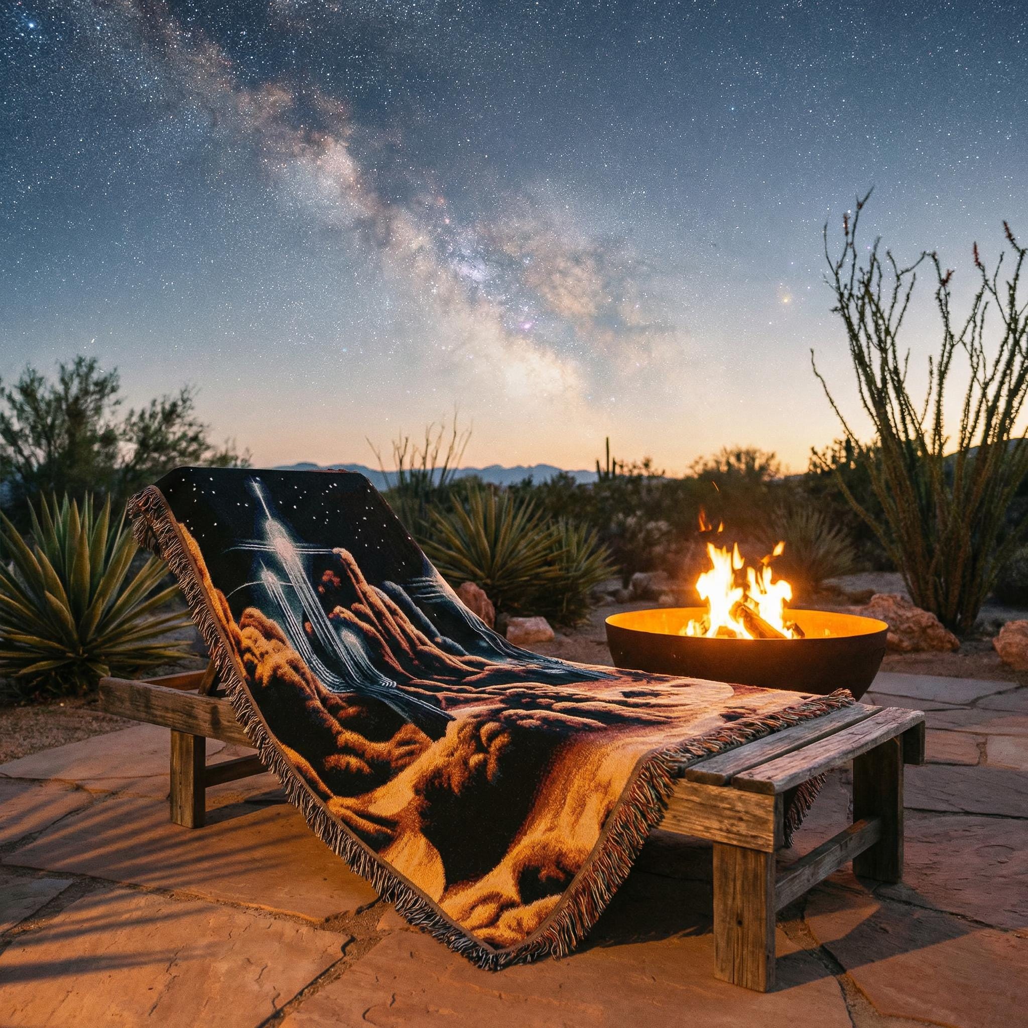 Retro Pixel Alien Landscape Woven Blanket | Sci-Fi Desert Night Throw