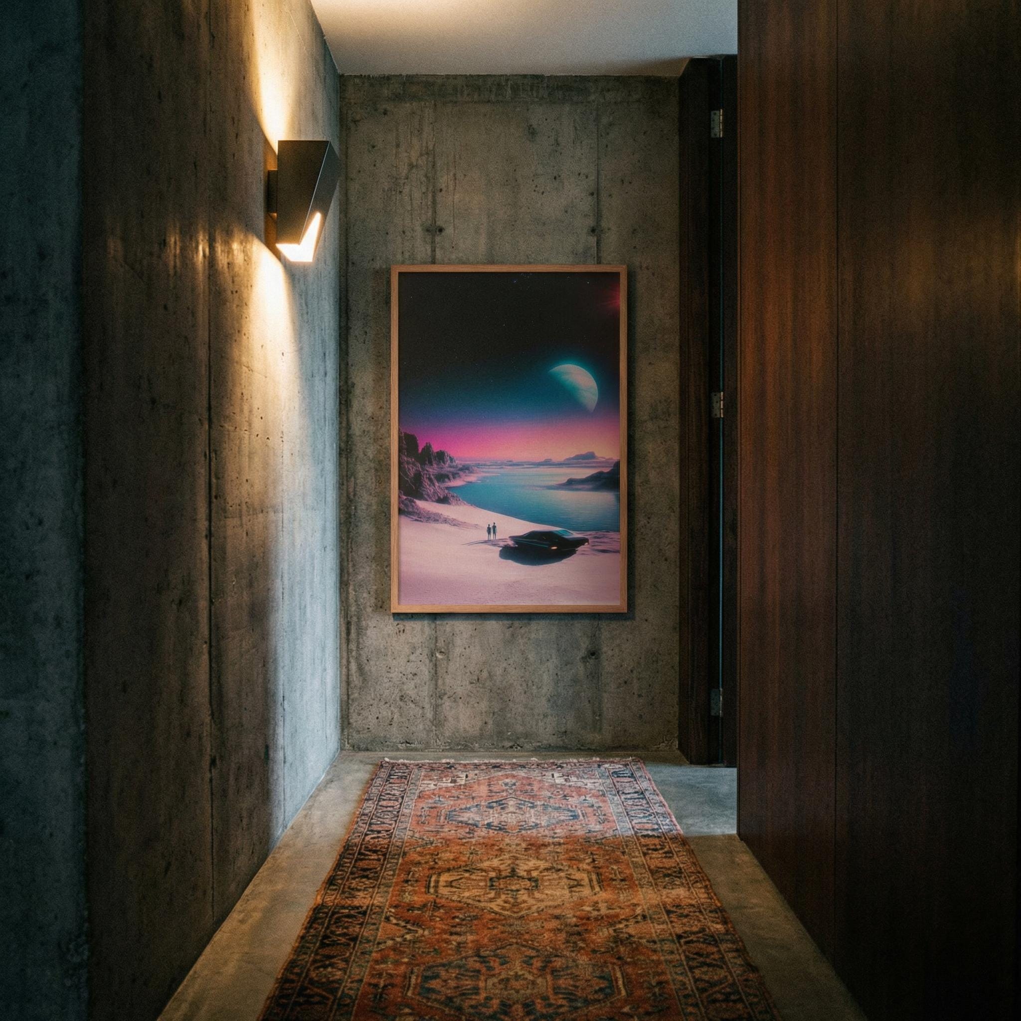 The Coastal Road Trip - Vertical Retro-Futurist Framed Art Print