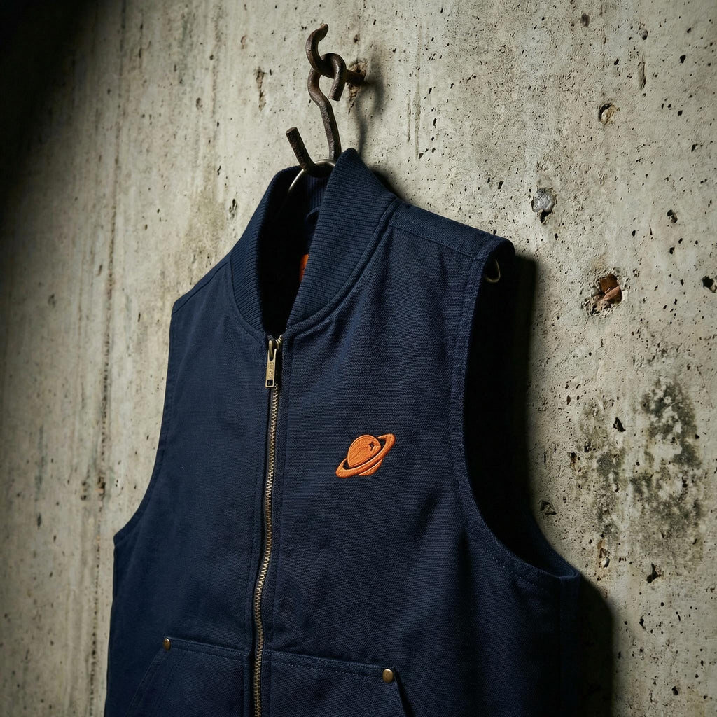 Orange Orbital Archive Planet Logo Embroidered Utility Vest | Workwear Duck Cloth Vest