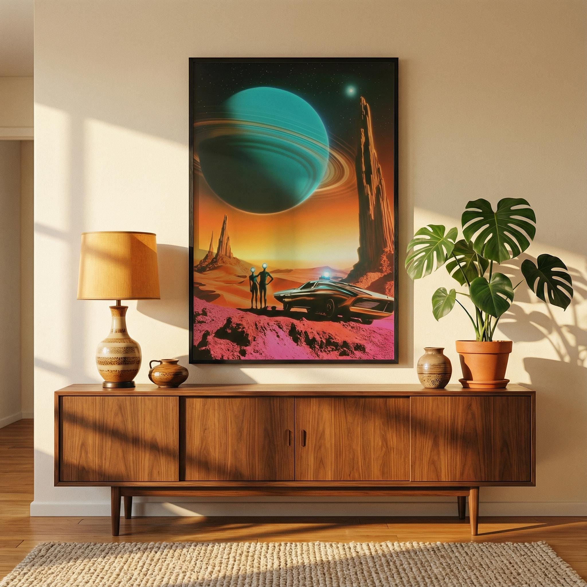 DIGITAL DOWNLOAD: The Desert Road Trip –  Retro-Futurist Art Print, Vintage 1960s Sci-Fi Landscape Poster, Mid-Century Space Age Decor