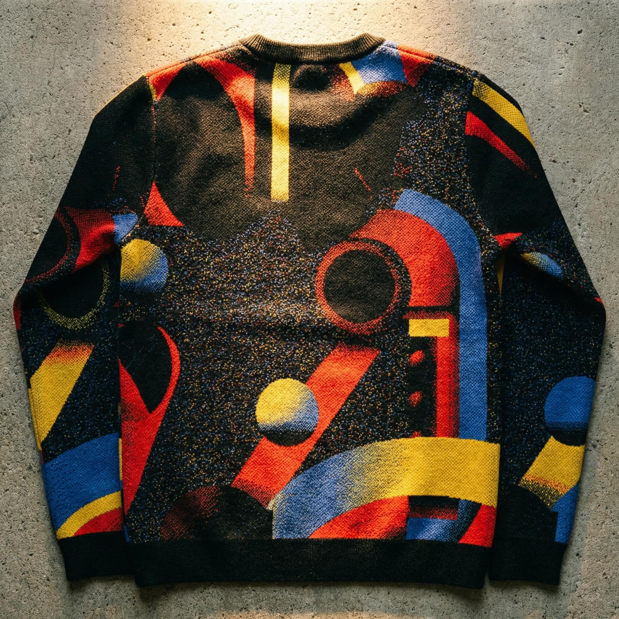 Minoan Abstract Retro-Futurist Jacquard Sweater — Ancient Future Geometric Knit Pullover