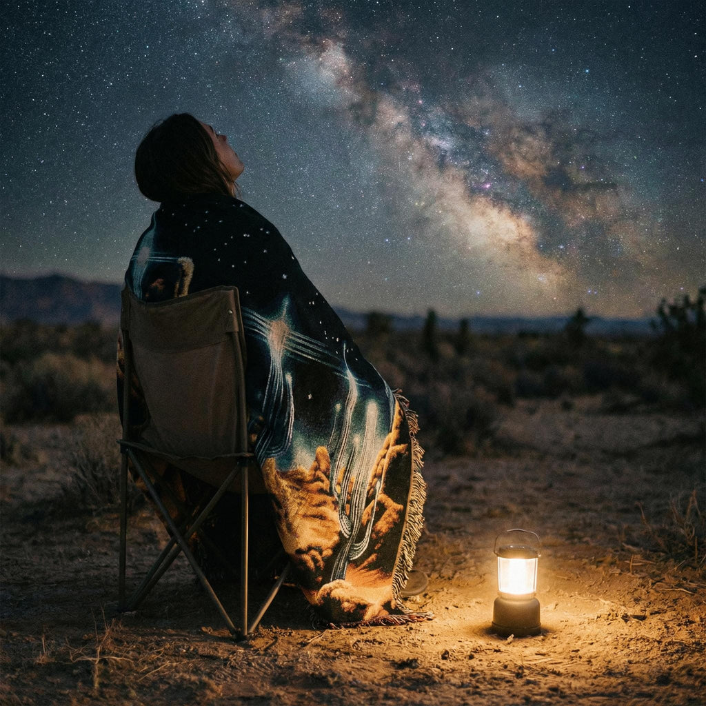 Retro Pixel Alien Landscape Woven Blanket | Sci-Fi Desert Night Throw