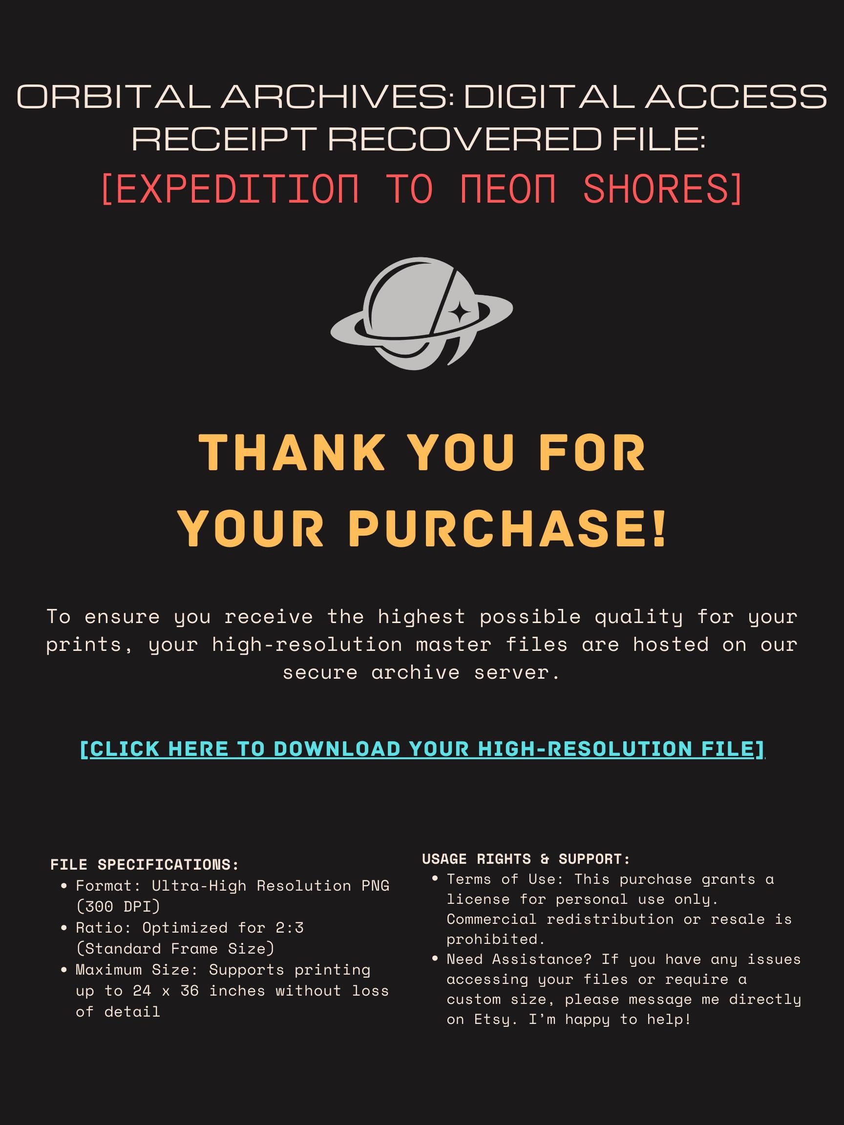 DIGITAL DOWNLOAD: Expedition to the Neon Shores — Retro-Futuristic Pulp Sci-Fi Poster